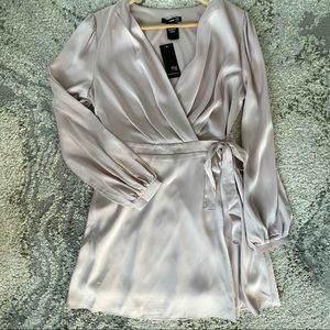 Brand New Satin Long Sleeve Front Wrap Dress- ASOS